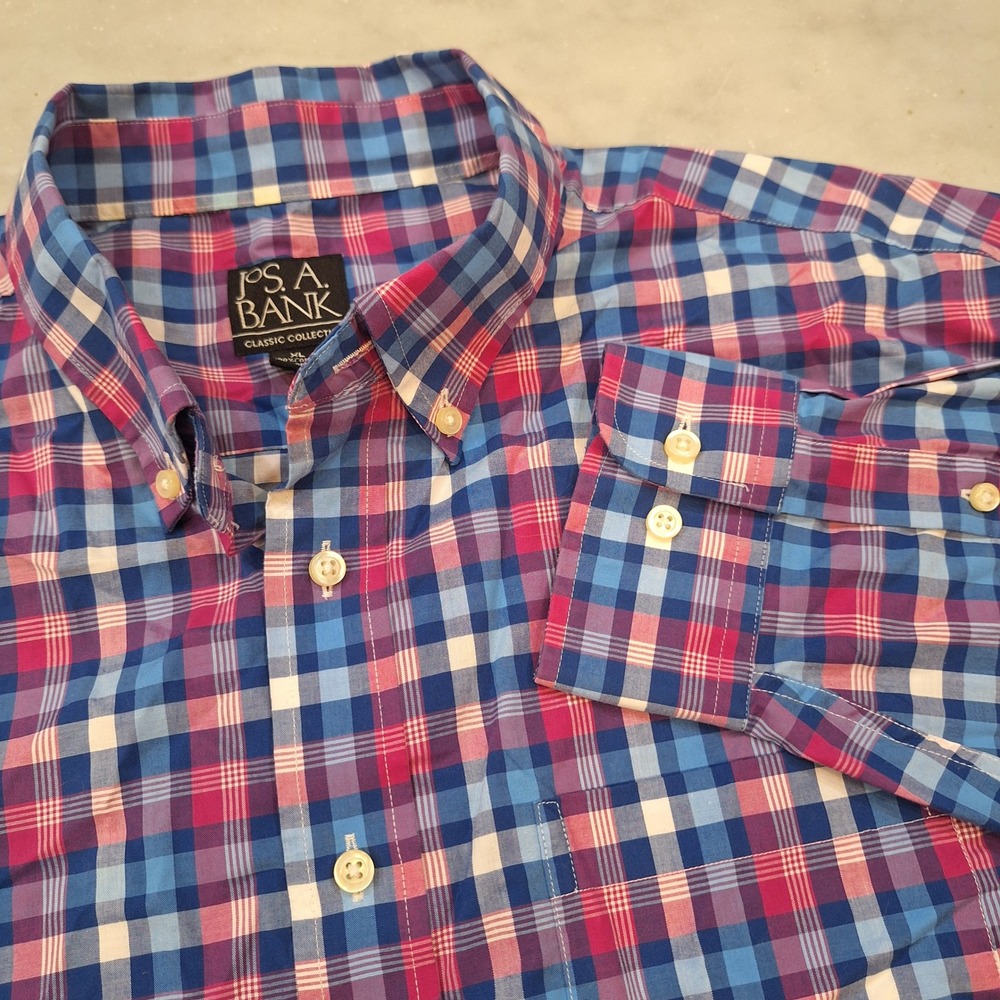 Jos. A. Bank Buttondown XL Bright Colors Plaid Classic Cotton LS Shirt Preppy